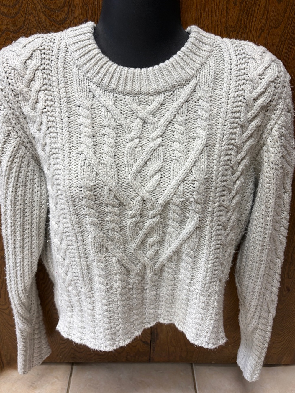 French Connection Cream Cable Knit Crewneck Sweater MEDIUM